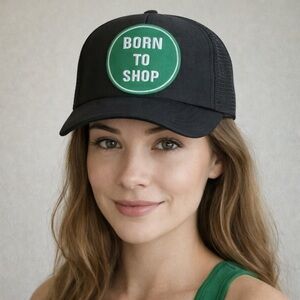 OTTO Black Trucker Hat with Green Born To Shop Patch - New